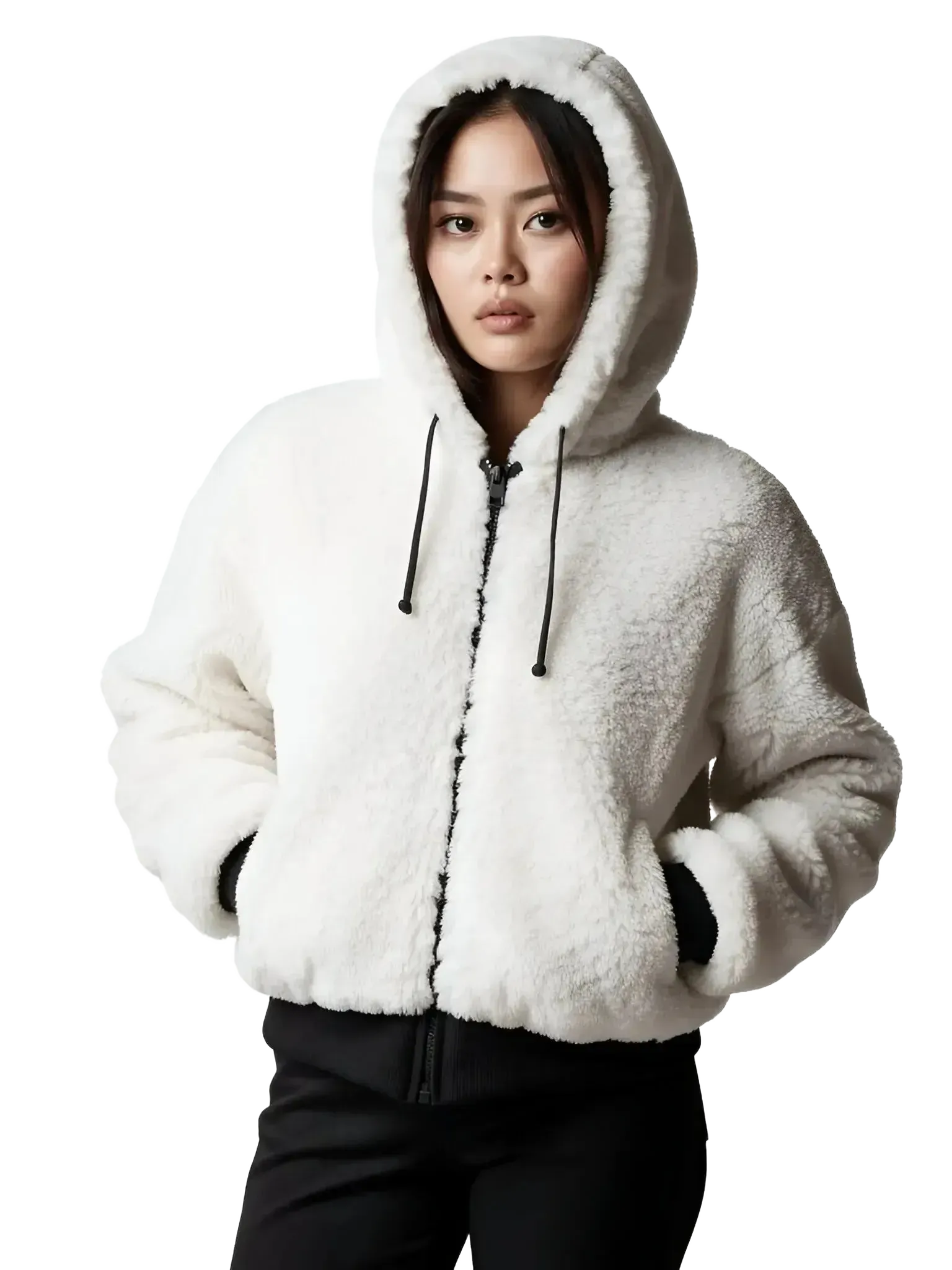 Blanc Noir Blanc Noir Luxe Faux Shearling Reversible Hoodie in S - Outerwear | Queen Anna House of Fashion Women's Luxury Fashion