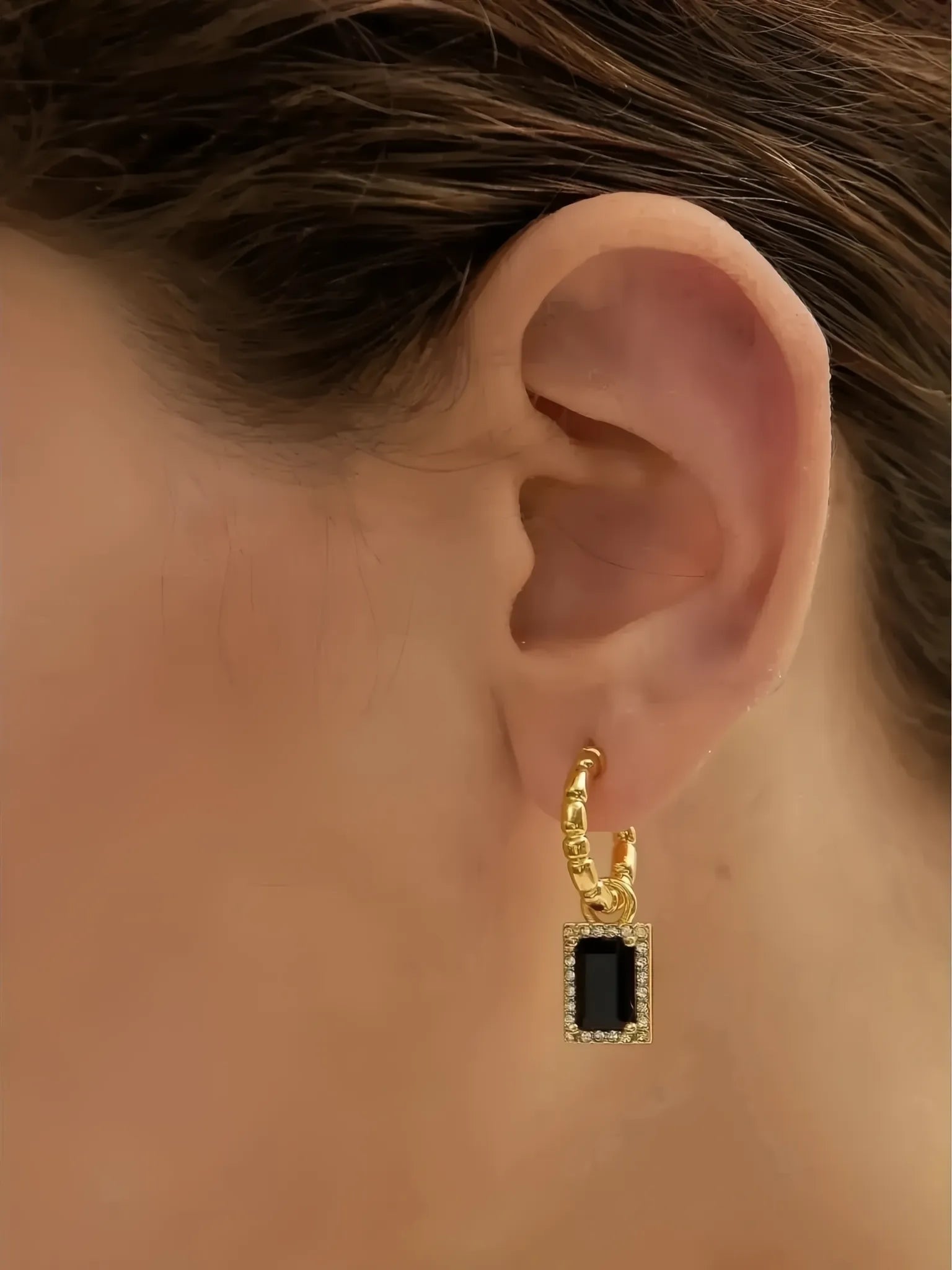 Furano Studio Furano Studio Black Geometric Drop Earrings in 18k Gold Plated Earrings - Jewelry | Queen Anna House of Fashion Women's Luxury Fashion