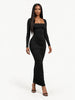 GOOD AMERICAN Ruched Squareneck Maxi Dress Black Three Quarter