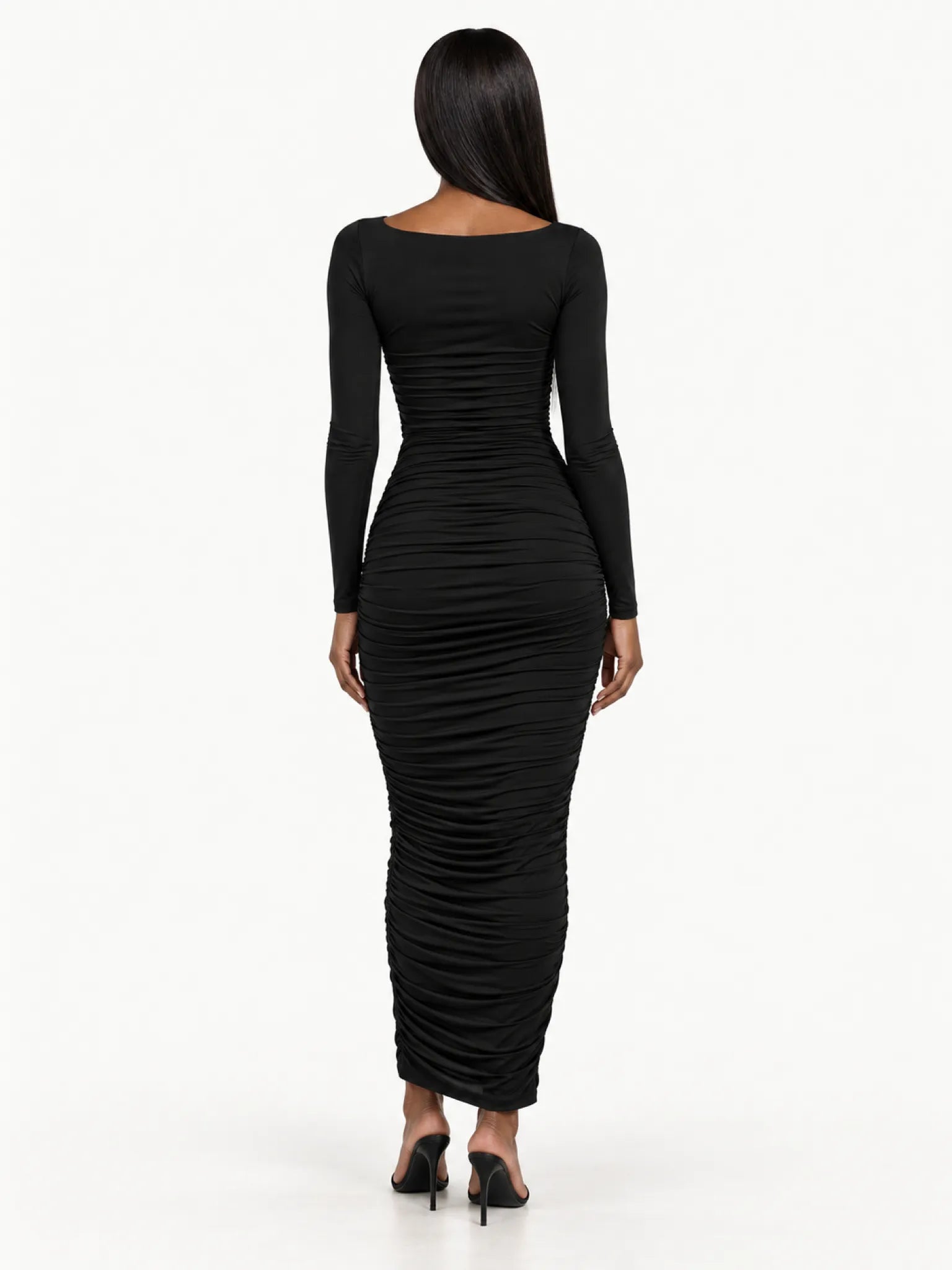 GOOD AMERICAN Ruched Squareneck Maxi Dress Black Back
