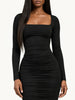 GOOD AMERICAN Ruched Squareneck Maxi Dress Black Detail