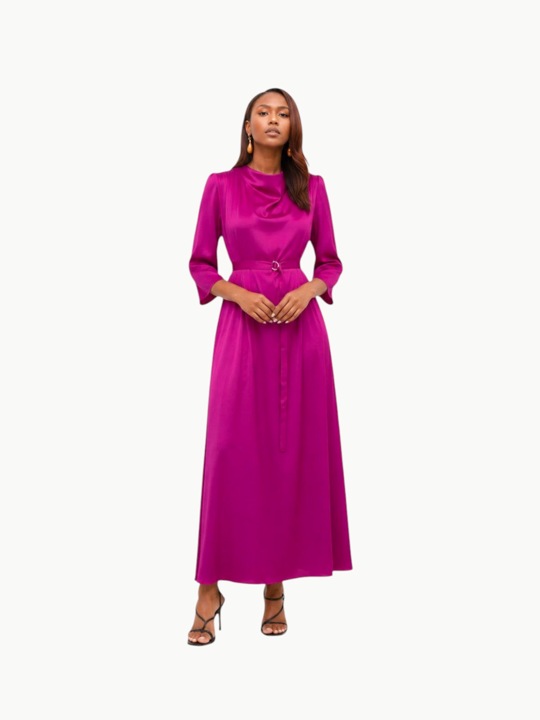 Touché Privé Touché Privé Satin Cowl Neck Dress in Fuchsia Pink - Dress | Queen Anna House of Fashion Women's Luxury Fashion