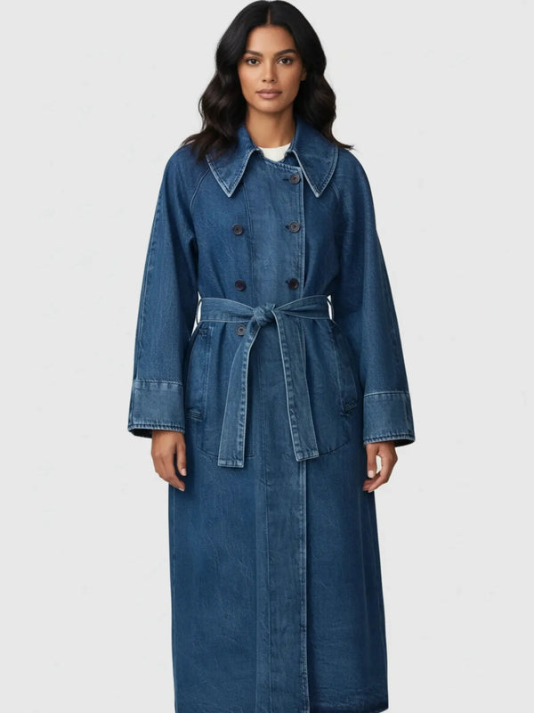 LAUDE the Label LAUDE the Label Marin Washed Denim Trench Coat in S - Outerwear | Queen Anna House of Fashion Women's Luxury Fashion