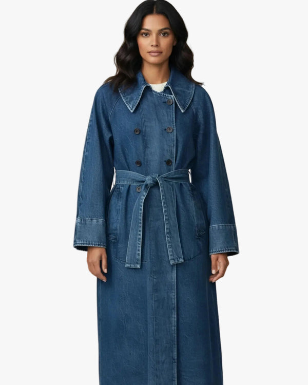 LAUDE the Label LAUDE the Label Marin Washed Denim Trench Coat in S - Outerwear | Queen Anna House of Fashion Women's Luxury Fashion