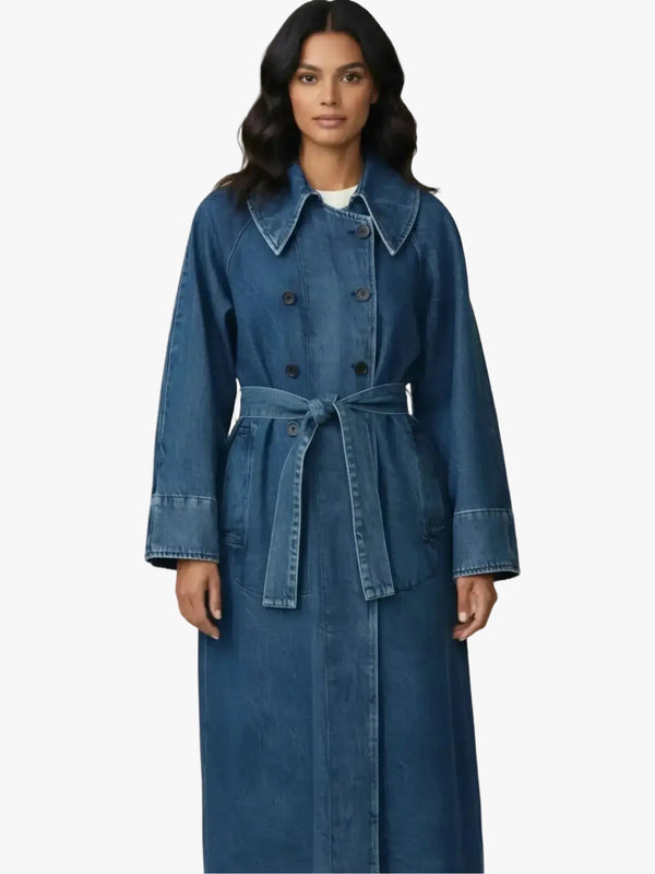 LAUDE the Label LAUDE the Label Marin Washed Denim Trench Coat in S - Outerwear | Queen Anna House of Fashion Women's Luxury Fashion
