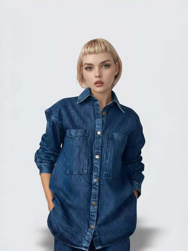 LAUDE the Label LAUDE the Label Washed Denim Boyfriend Shirt in XS - Top | Queen Anna House of Fashion Women's Luxury Fashion