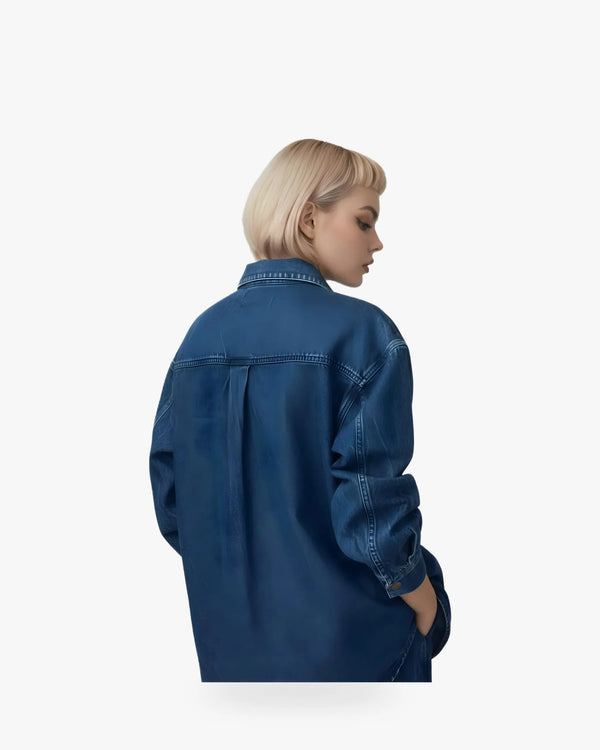 LAUDE the Label Washed Denim Boyfriend Shirt - Queen Anna House of Fashion