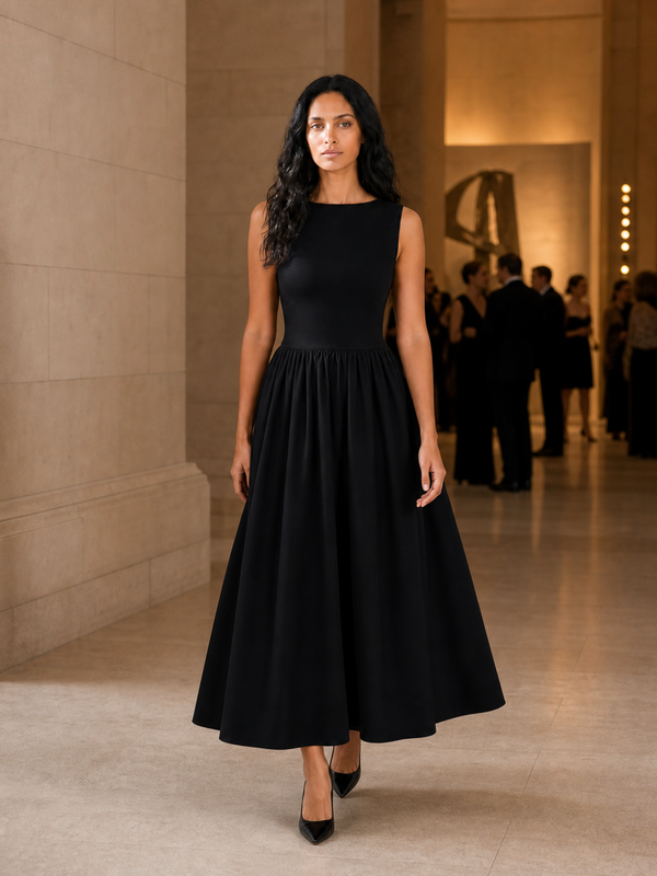 M.M.LaFleur M.M.LaFleur Beatrice Look Back Dress in Mixed Media Poplin in Black - Dress | Queen Anna House of Fashion Women's Luxury Fashion