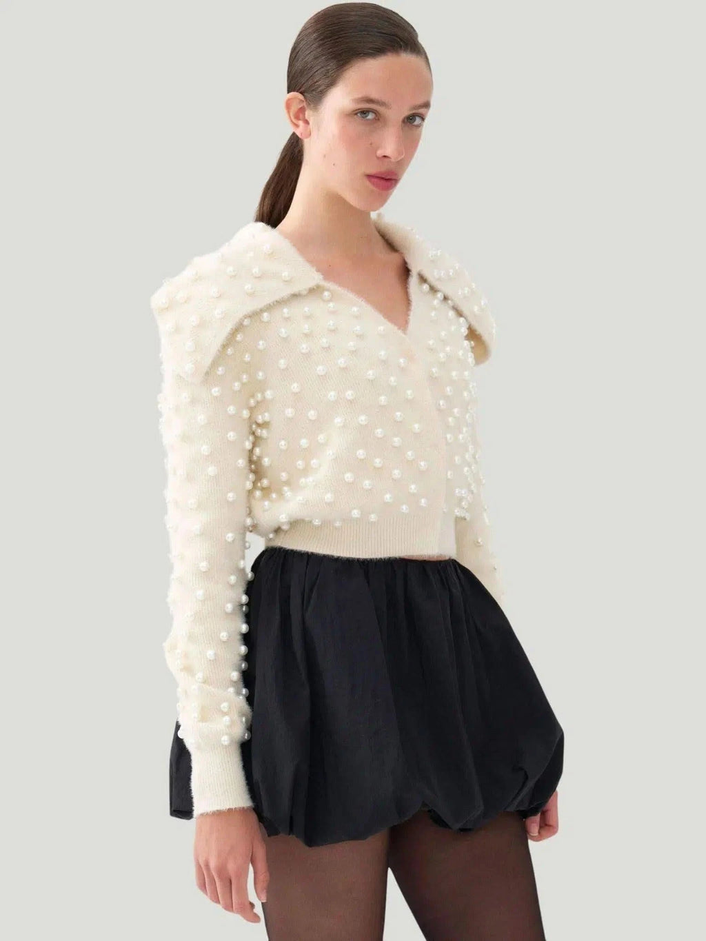 NOCTURNE NOCTURNE Wide Neck Knit Polo in L - Top | Queen Anna House of Fashion Women's Luxury Fashion