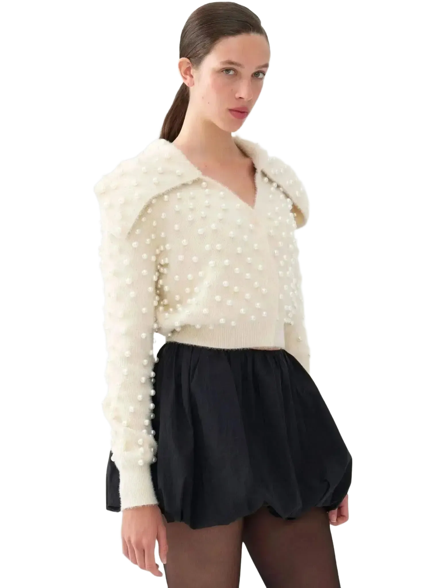 NOCTURNE NOCTURNE Wide Neck Knit Polo in L - Top | Queen Anna House of Fashion Women's Luxury Fashion