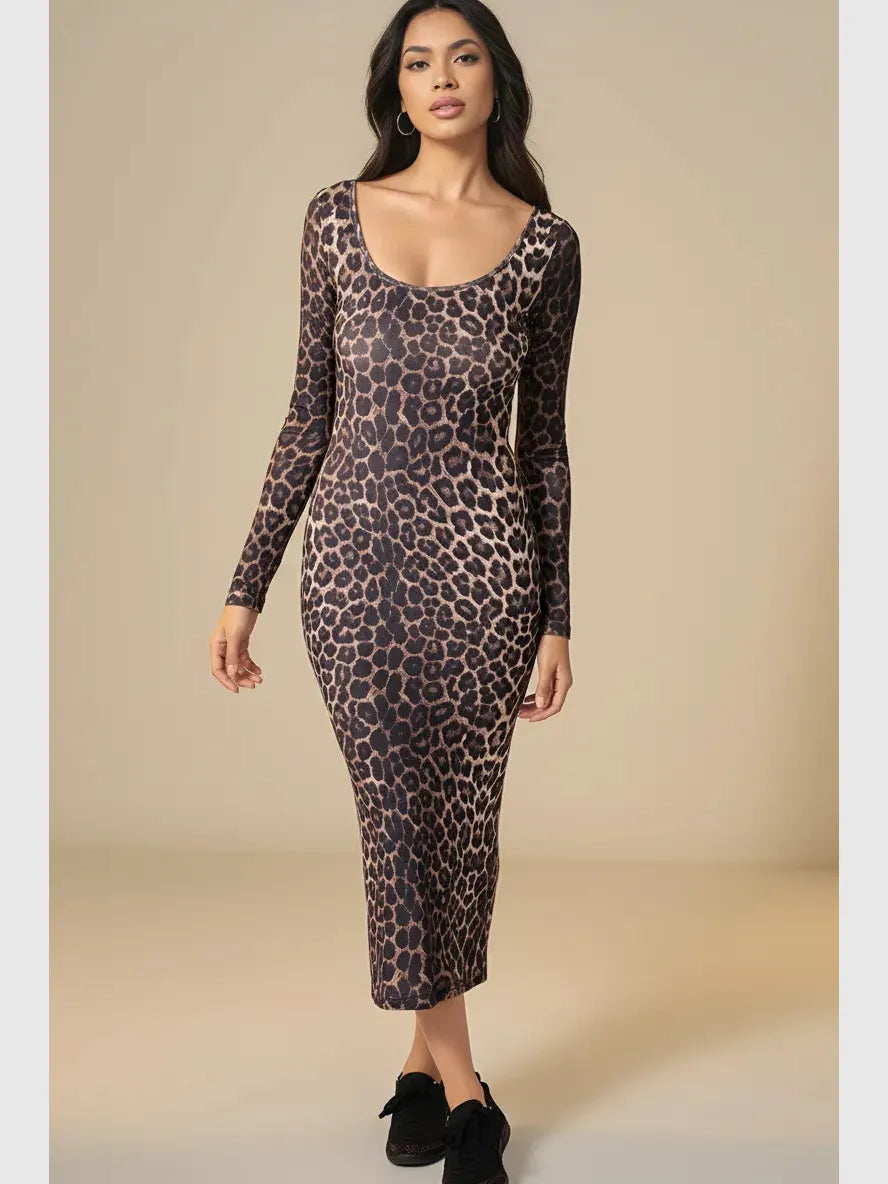 Q2 Q2 Leopard Print Fitted Dress in S - Dress | Queen Anna House of Fashion Women's Luxury Fashion