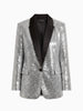 Q2 Q2 Silver Sequin Tuxedo Blazer in Silver - Outerwear | Queen Anna House of Fashion Women's Luxury Fashion