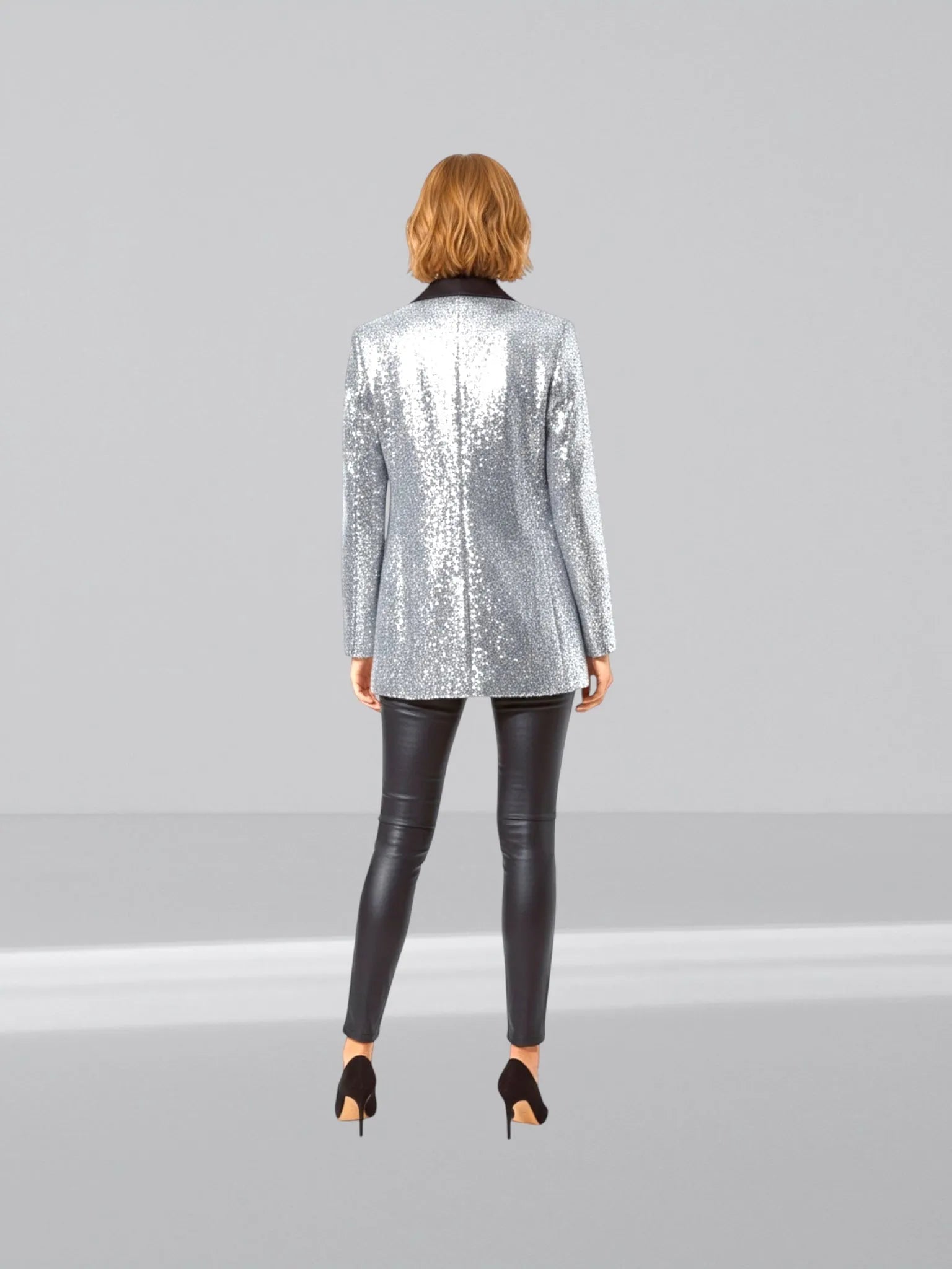 Q2 Q2 Silver Sequin Tuxedo Blazer in Silver - Outerwear | Queen Anna House of Fashion Women's Luxury Fashion