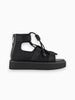 Queen Anna House of Fashion black Nappa leather and neoprene gladiator sandals with velcro ankle strap and platform sole.