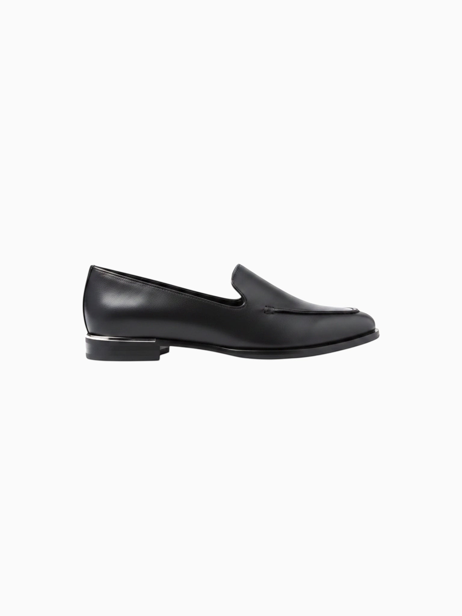 Queen Anna House of Fashion Anna black leather loafers with silver trim detail and a low heel.