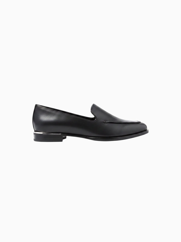 Queen Anna House of Fashion Anna black leather loafers with silver trim detail and a low heel.