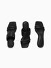 Queen Anna House of Fashion black leather Pillow Sandals with cushioned footbed and strappy design.