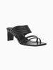 Queen Anna House of Fashion black leather slide sandals with cushioned footbed and strappy square toe.