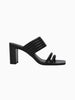 Queen Anna House of Fashion black leather quilted strap square toe block heel slide sandals