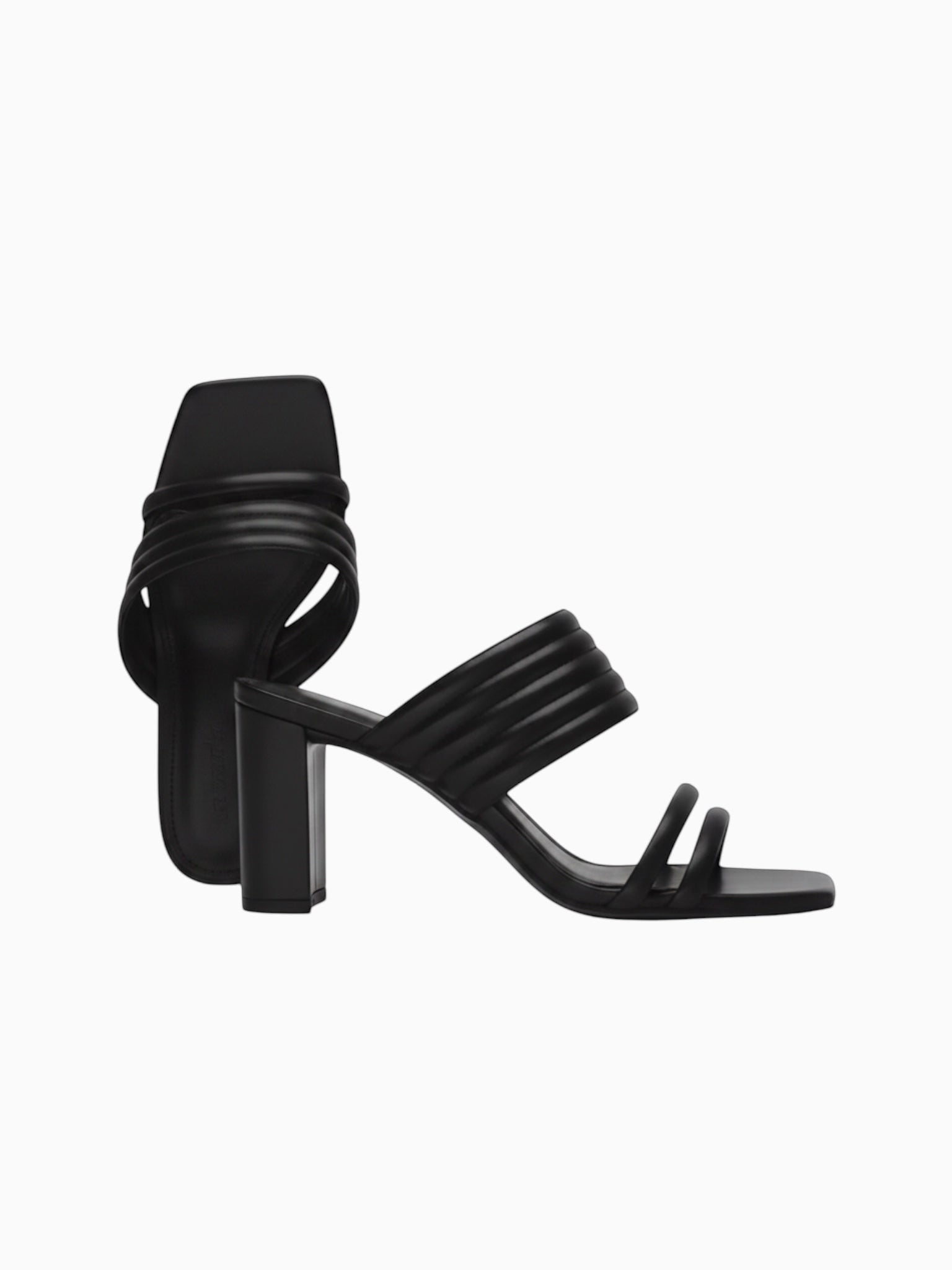 Queen Anna House of Fashion black leather slide sandals with a cushioned footbed and strappy design.