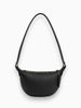 Queen Anna House of Fashion TAH Bags Nova black full-grain leather sling bag with adjustable strap and brass hardware.