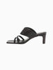 Queen Anna House of Fashion black leather strappy slide sandals with cushioned footbed and square toe.