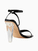 Queen Anna House of Fashion black leather sandals with a clear lucite block heel and ankle strap.