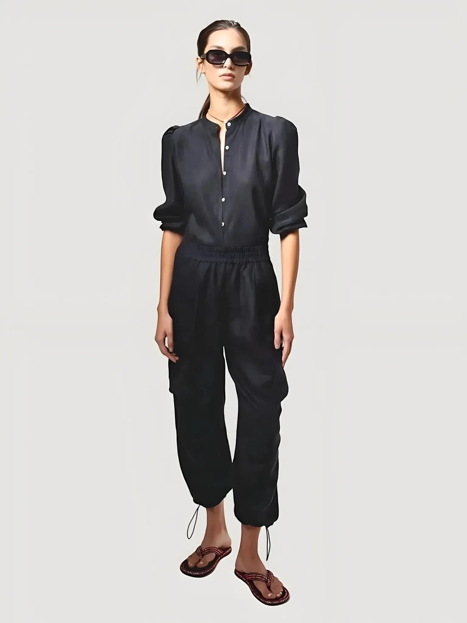 Lanhtropy Lanhtropy Cargo Linen Pants in Black - Bottom | Queen Anna House of Fashion Women's Luxury Fashion