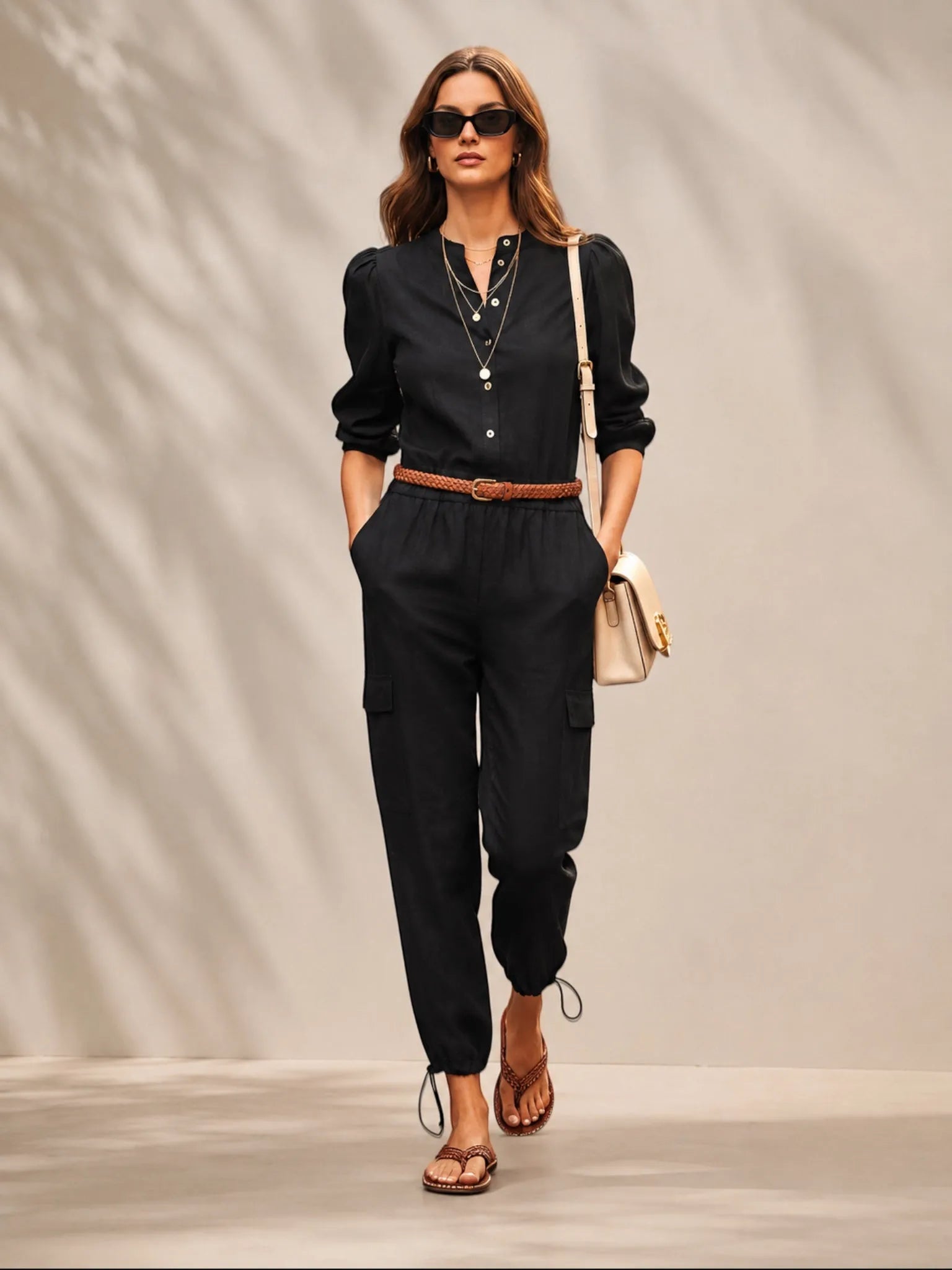 Lanhtropy Lanhtropy Cargo Linen Pants in Black - Bottom | Queen Anna House of Fashion Women's Luxury Fashion
