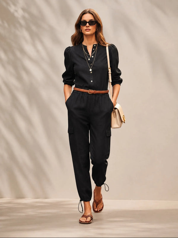 Lanhtropy Lanhtropy Cargo Linen Pants in Black - Bottom | Queen Anna House of Fashion Women's Luxury Fashion
