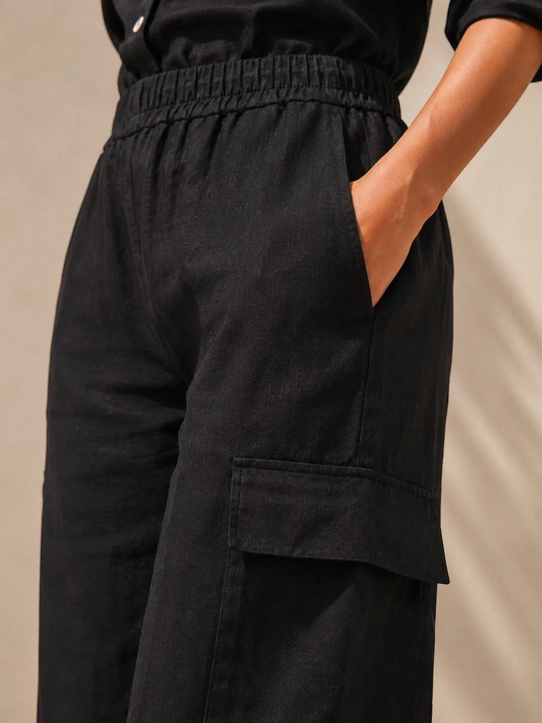 Lanhtropy Lanhtropy Cargo Linen Pants in Black - Bottom | Queen Anna House of Fashion Women's Luxury Fashion