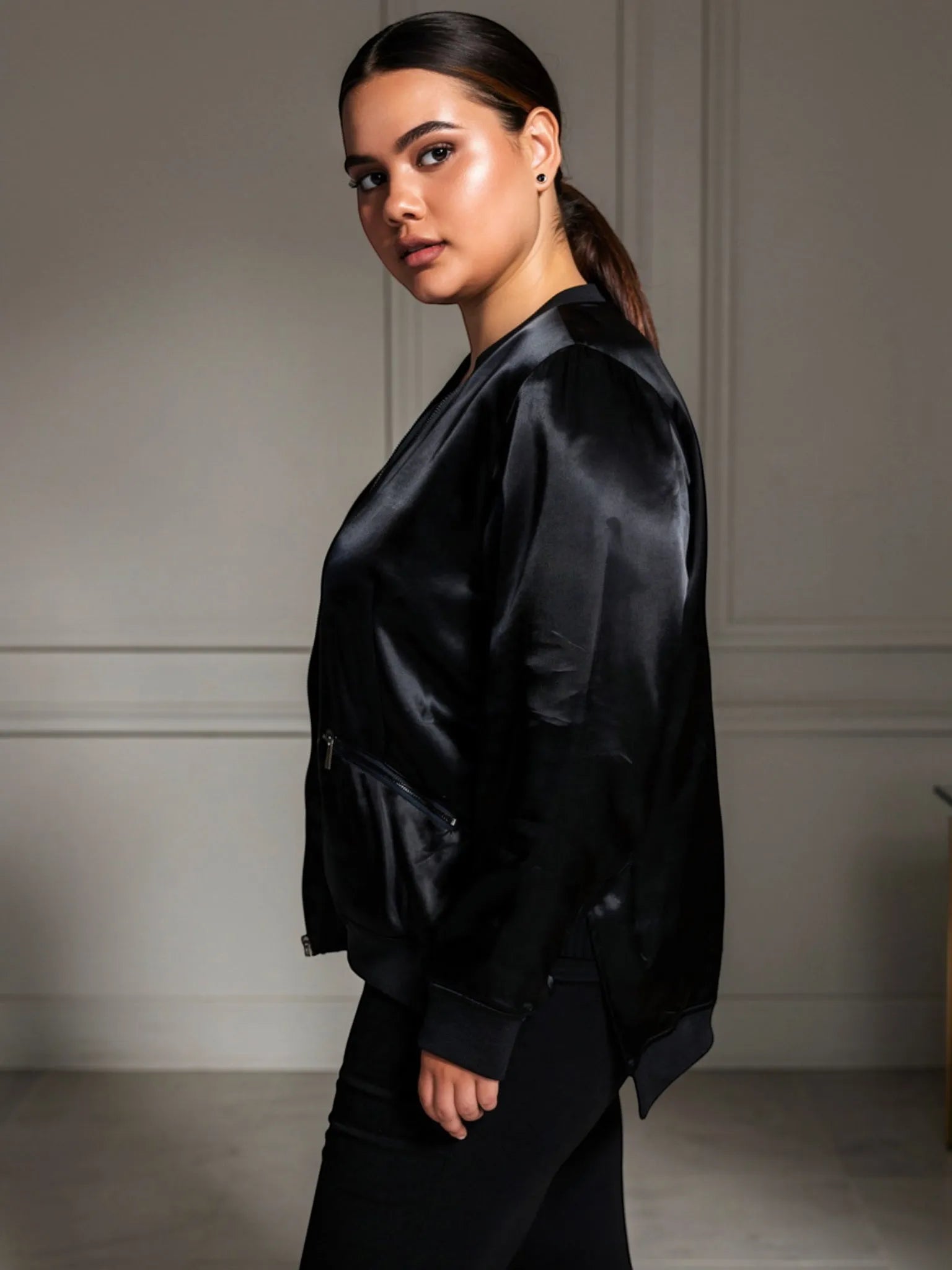 Universal Standard Universal Standard Satin Bomber Jacket in 10-12 (XS) - Outerwear | Queen Anna House of Fashion Women's Luxury Fashion