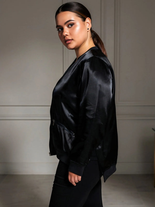 Universal Standard Universal Standard Satin Bomber Jacket in 10-12 (XS) - Outerwear | Queen Anna House of Fashion Women's Luxury Fashion