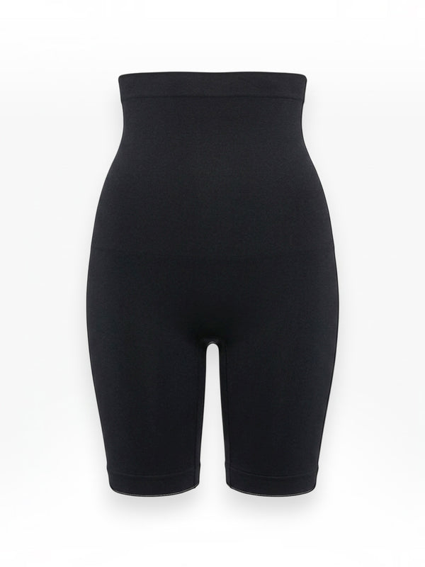 Queen Anna House of Fashion Yummie seamless black high-waist thigh shaper with targeted compression and smooth finish.