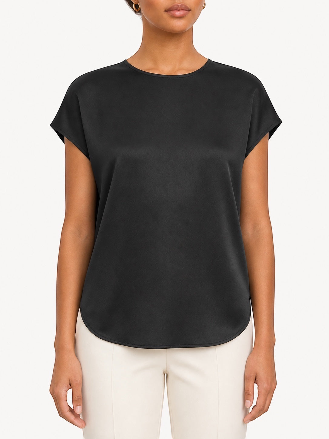 Queen Anna House of Fashion black M.M.LaFleur Didion washable silk charmeuse blouse with a relaxed fit