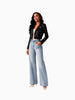 Queen Anna House of Fashion black vegan leather cropped moto jacket with silver hardware and a structured collar.