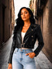 Queen Anna House of Fashion black vegan leather cropped moto jacket with belt and silver hardware