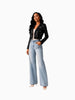Queen Anna House of Fashion black vegan leather cropped moto jacket with silver hardware and a belted waist.