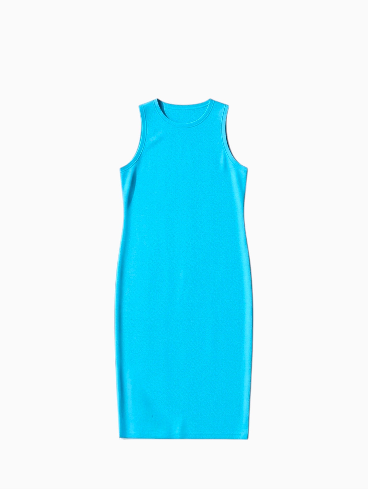 Queen Anna House of Fashion bright blue Cai high neck tank dress in soft Peruvian cotton jersey knit