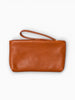 Queen Anna House of Fashion TAH Bags minimalist brown leather clutch with a wrist strap for easy carrying.