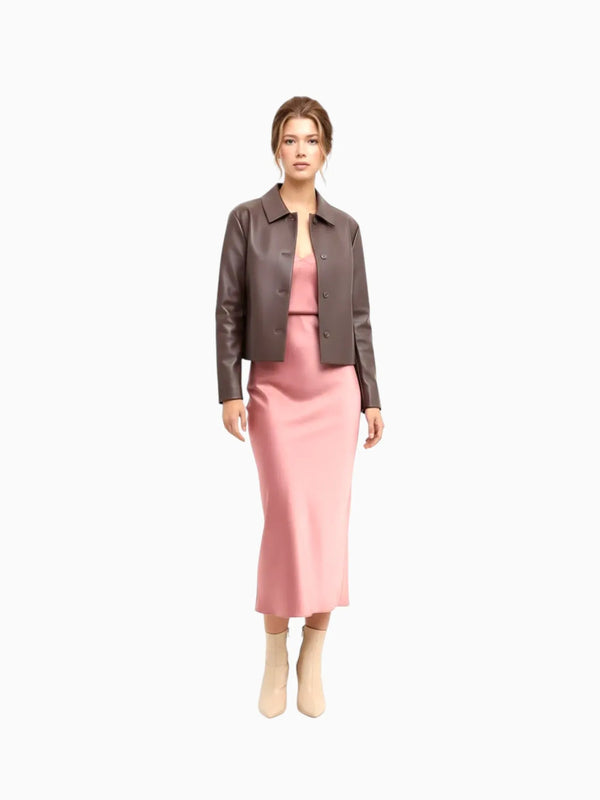 M.M.LaFleur M.M.LaFleur Nicky Vegan Leather Jacket in Brown - Outerwear | Queen Anna House of Fashion Women's Luxury Fashion