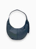 Queen Anna House of Fashion TAH Bags navy full-grain leather half moon sling bag with a curved zipper and tassel