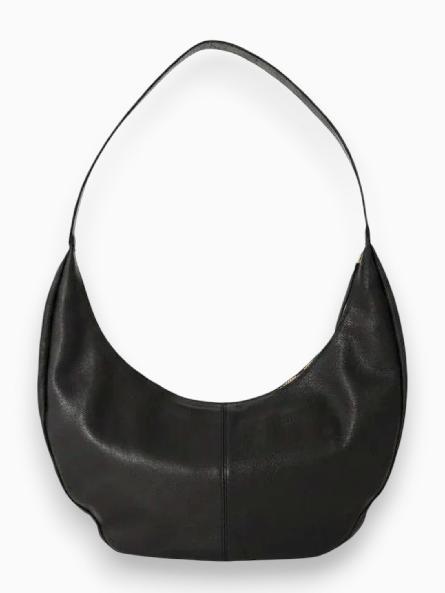 Queen Anna House of Fashion TAH Bags navy full-grain leather crescent sling bag with curved zipper