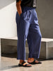 Queen Anna House of Fashion Universal Standard navy blue stretch linen blend straight-leg pants with elastic waist