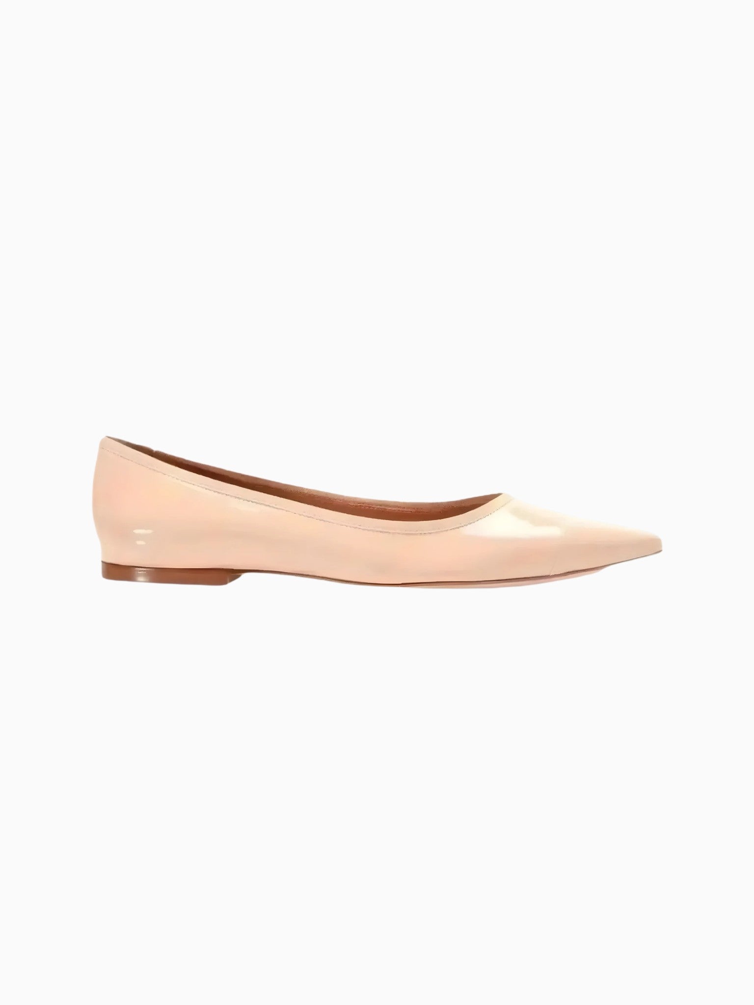 Queen Anna House of Fashion Rebecca Allen nude leather pointed-toe ballet flats with a flat sole.