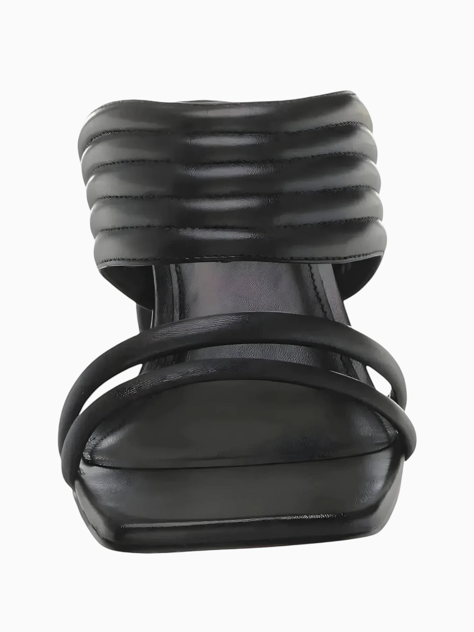 Queen Anna House of Fashion REBECCA ALLEN The Pillow Sandal in black leather with cushioned footbed and strappy design.