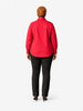 Queen Anna House of Fashion red stretch poplin shirt worn by a model from the back with black trousers and heels