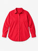 Queen Anna House of Fashion red Universal Standard Elbe stretch poplin long-sleeve button-down shirt with hidden snaps.