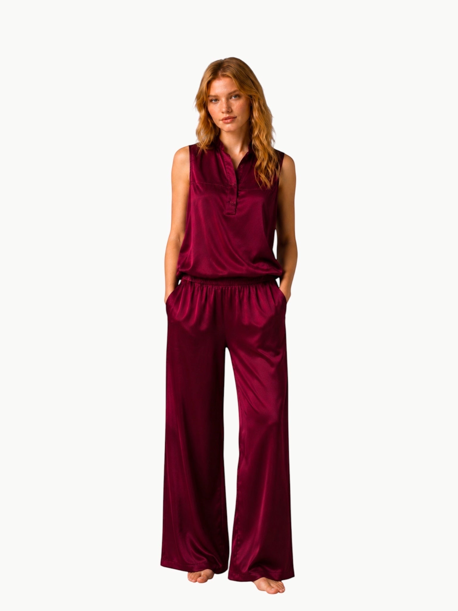 LUNYA Lunya Washable Silk Tank & Pant Set in Burgundy Top - Top | Queen Anna House of Fashion Women's Luxury Fashion