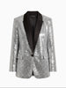Q2 Q2 Silver Sequin Tuxedo Blazer in Silver - Outerwear | Queen Anna House of Fashion Women's Luxury Fashion
